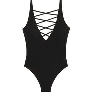VS PINK Black Deep V Criss Cross Front Swimsuit Size Large